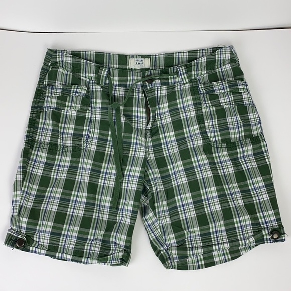 100% cotton plaid Green white Bermuda hiking shorts size 18 - Picture 16 of 16